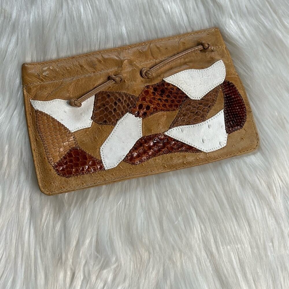 Carlos Falchi Vintage Tan Leather Patchwork Clutch